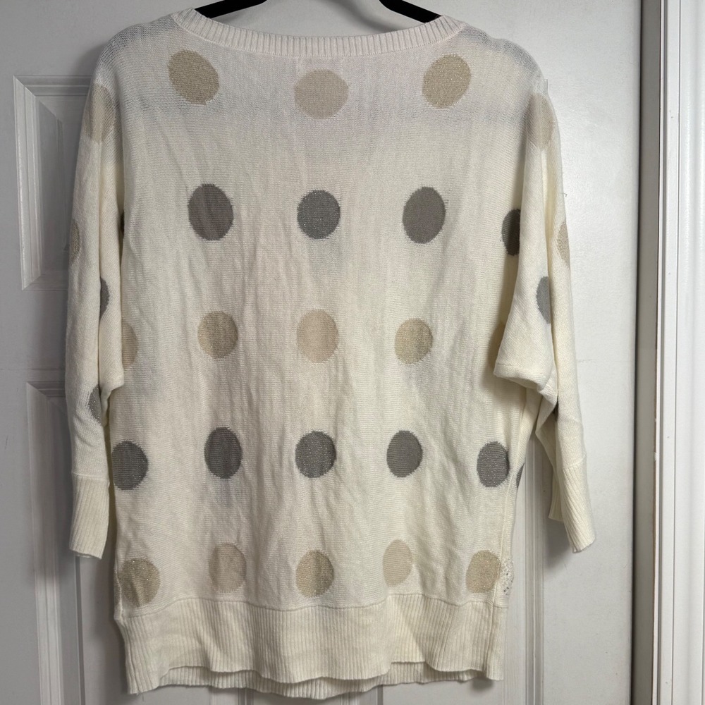Charter Club Cream Polka Dot Dolman Sleeve Sweater XL‎ Preppy Holiday - Picture 5 of 7
